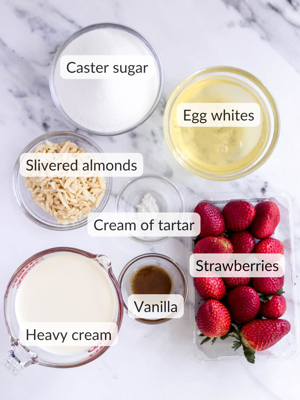 Ingredients needed to make a perfect pavlova roll.