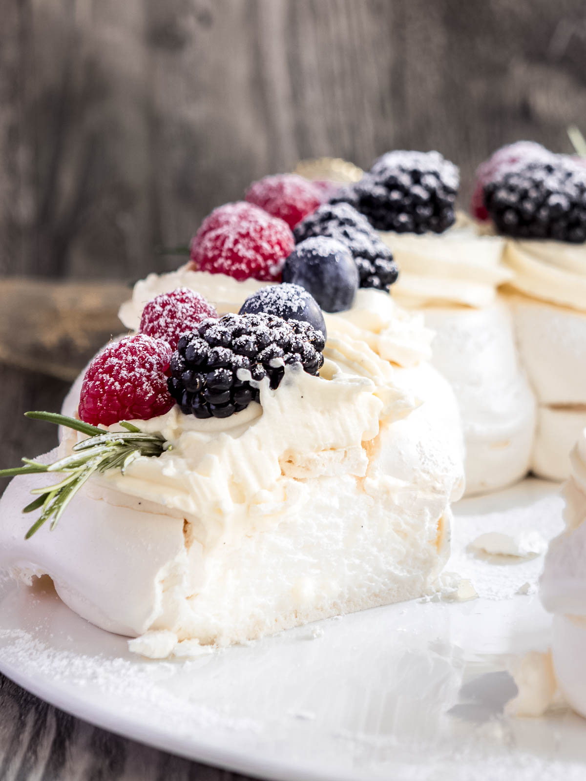 The fluffy inside of the Christmas pavlova wreath is filled with marshmallow.