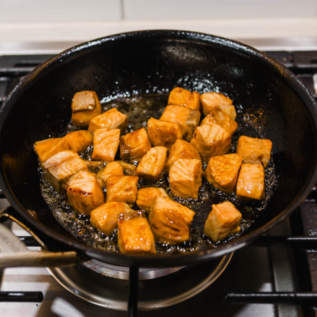 Cooking marinated salmon only takes a few minutes.