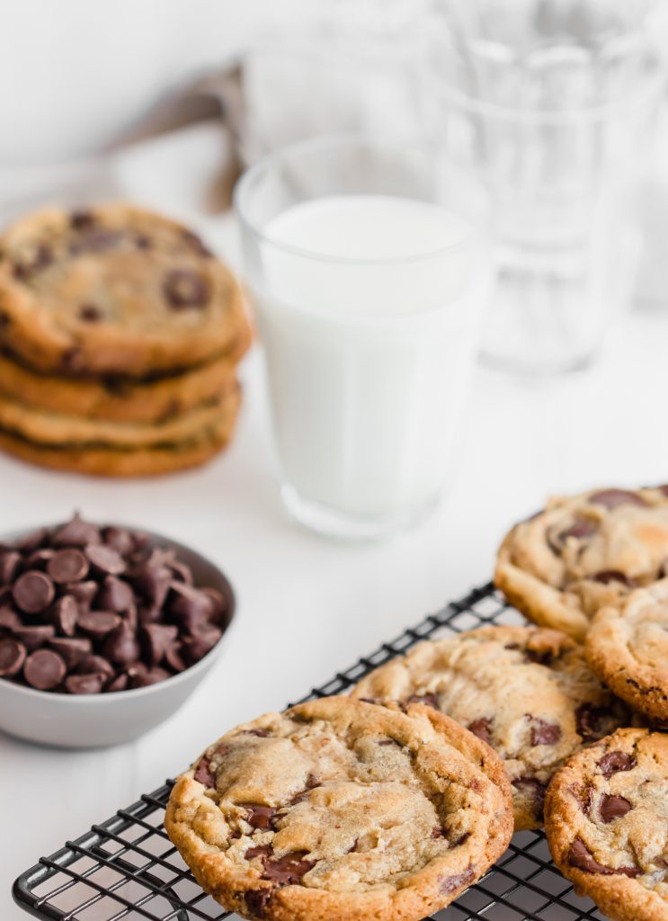 tray of chocolate chip cookies