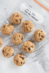 dated snap lock bag with cookie dough balls 