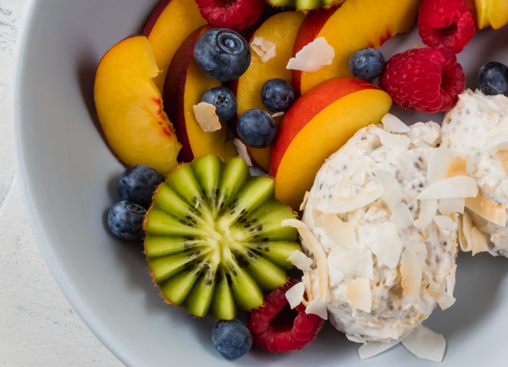 close up of overnight oats with fresh fruit