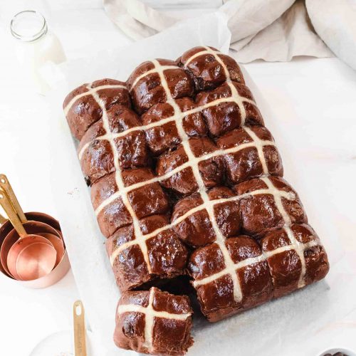 freshly baked chocolate chip hot cross buns