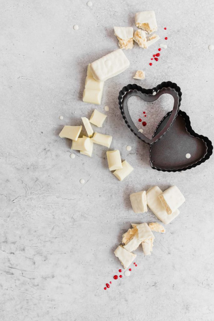 white chocolate and tim tams with empty tart molds