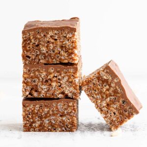 Easy no-bake mars bar slice cut into squares.