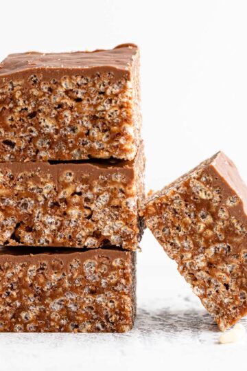 Easy no-bake mars bar slice cut into squares.