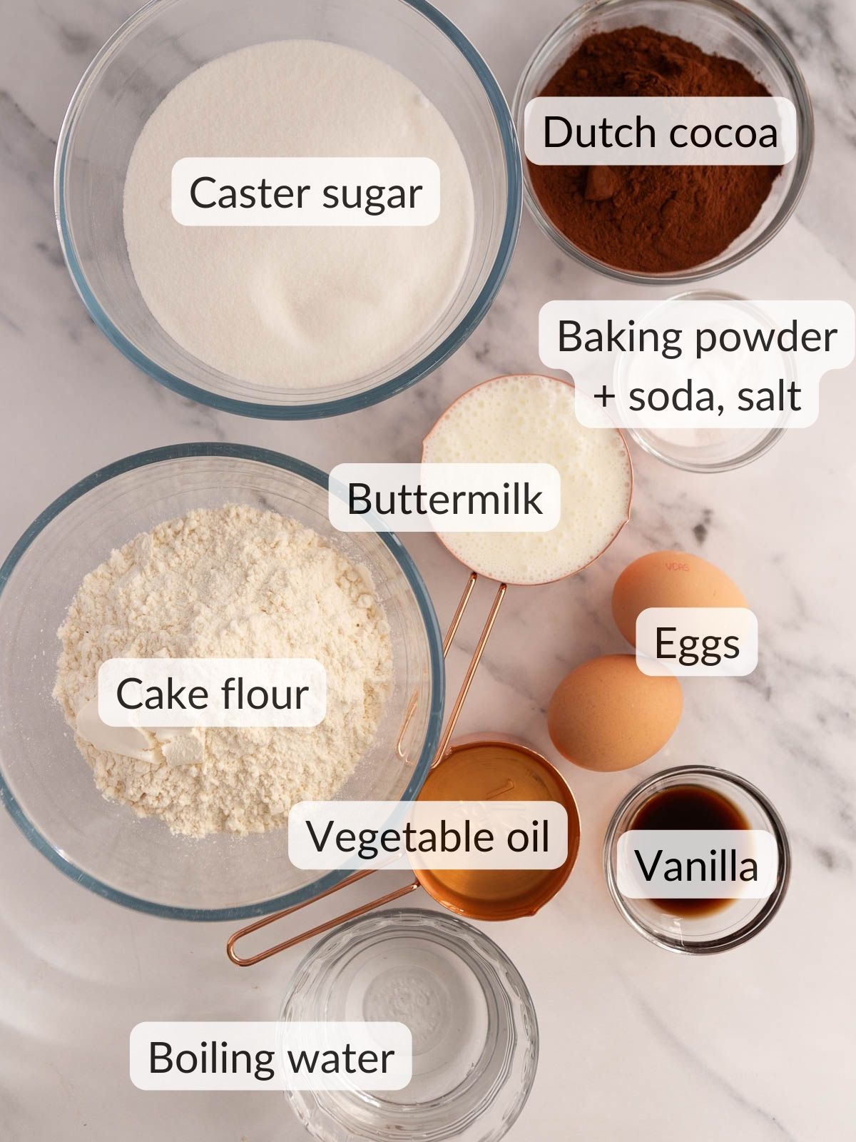 Ingredients needed to make a Matilda's chocolate cake.