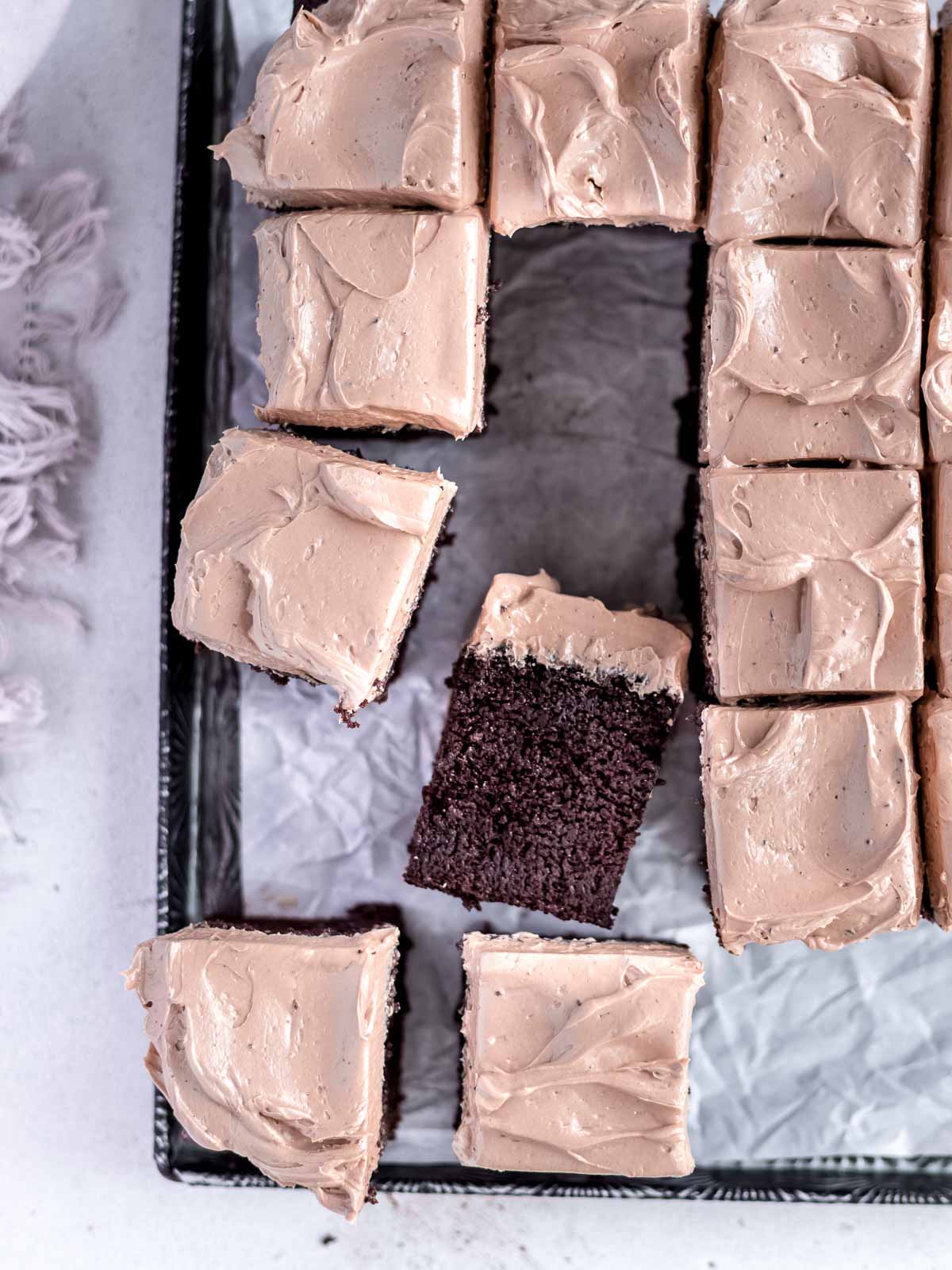 My perfectly chocolate cake, topped with chocolate buttercream, to make a replica Matilda's chocolate cake.