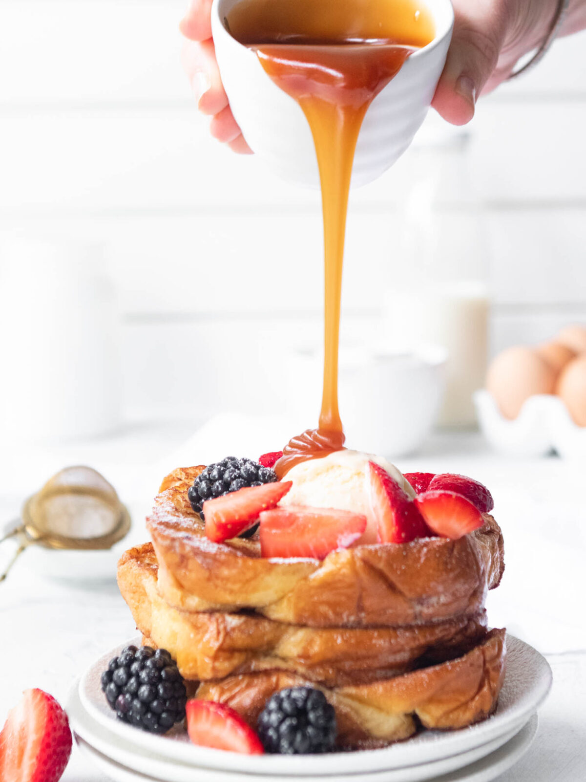 brioche french toast with salted caramel sauce