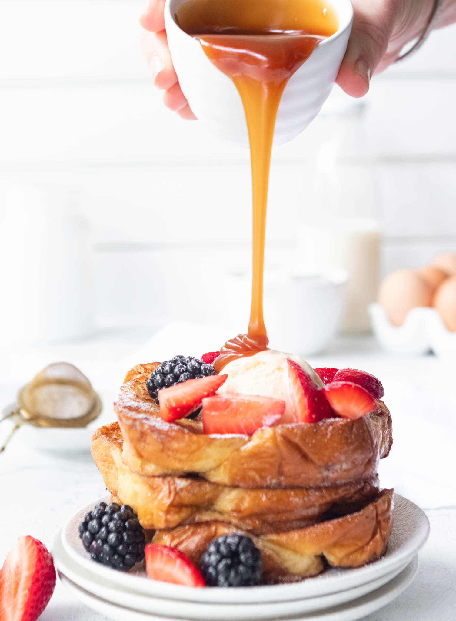 Brioche French Toast with Salted Caramel Sauce - Apple Cake Annie