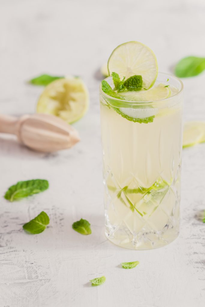 gin gin mule made with lime, mint and sugar syrup