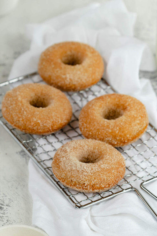 tray of baked cinnamon sugar donuts
