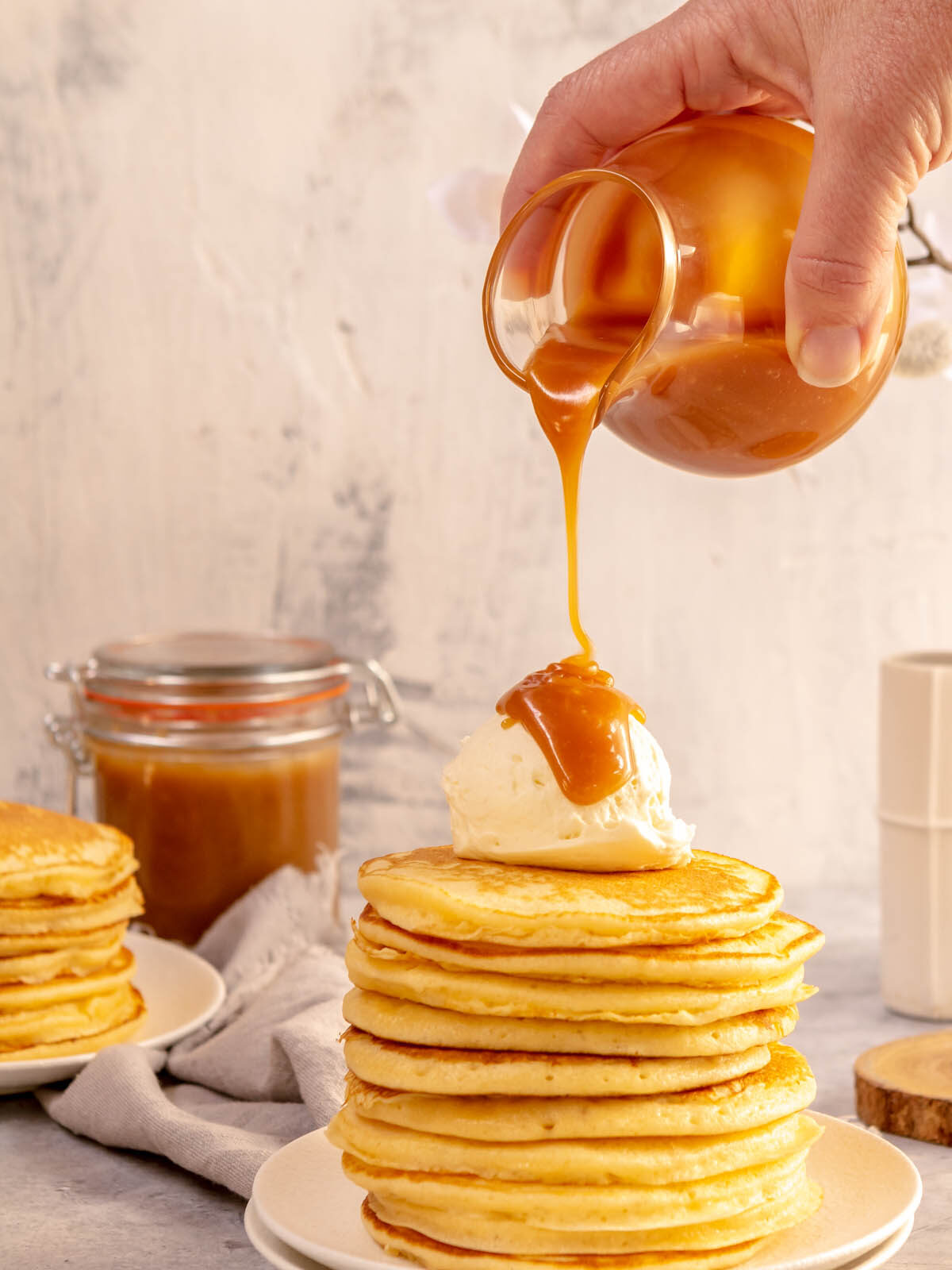 A stack of fluffy ricotta hotcakes.