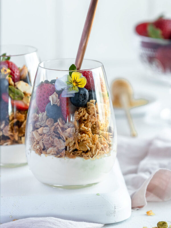 parfait of honey baked granola and panna ccotta