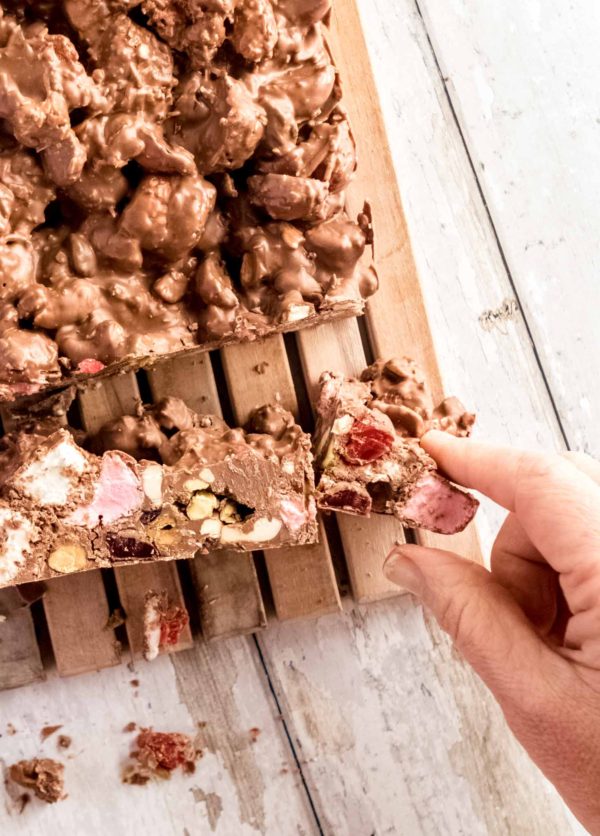 taking a slice of rocky road