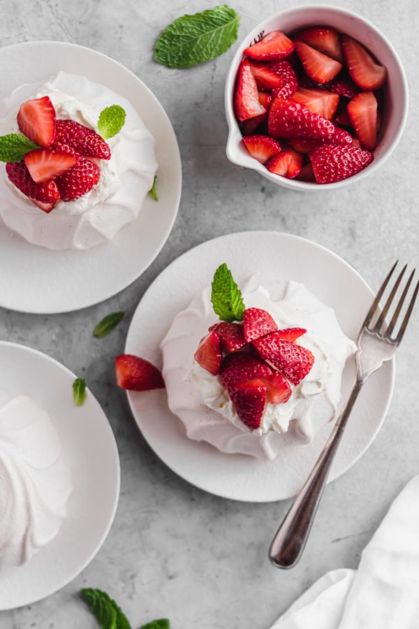 mini pavlovas with strawberries and cream
