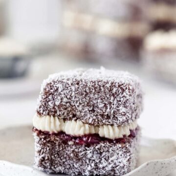 Jam and cream filled lamington