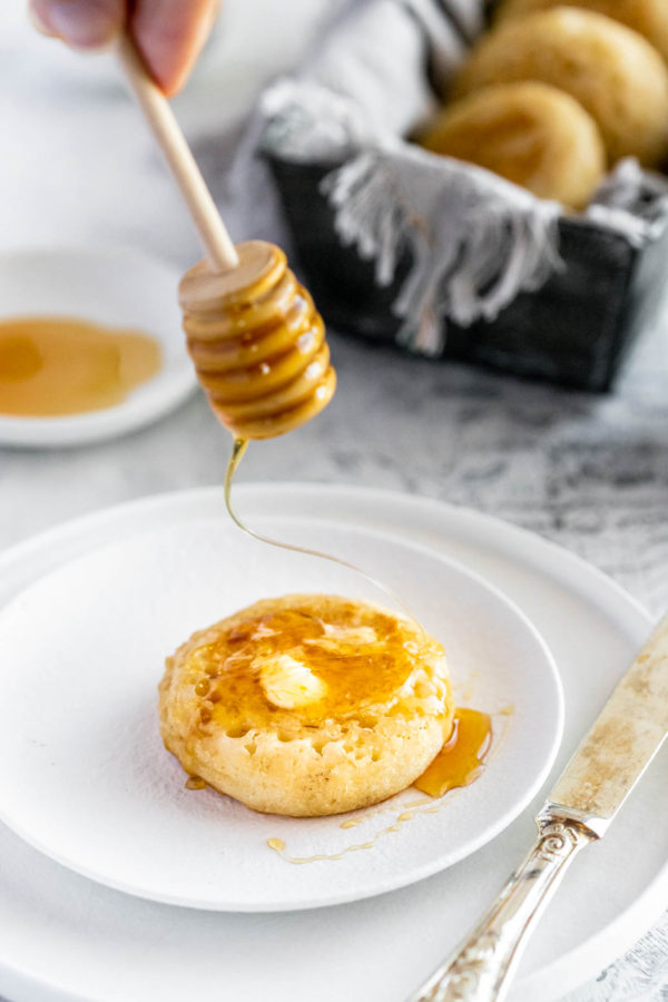 honey drizzled on crumpets