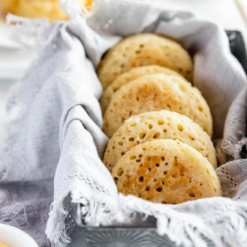 tray of homemade crumpets