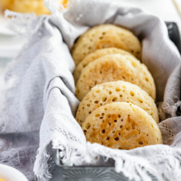 tray of homemade crumpets