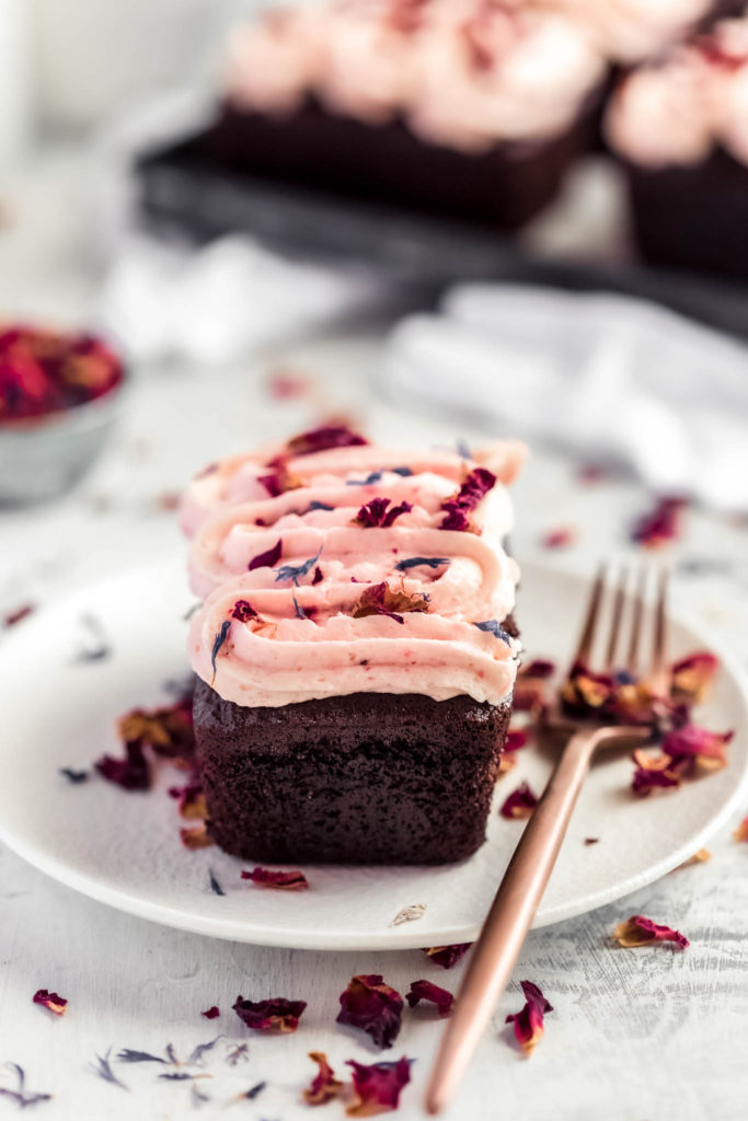 Mini Chocolate Cakes with Fresh Strawberry Frosting