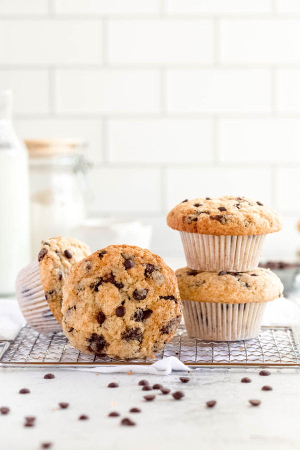 chocolate chip muffins with milk