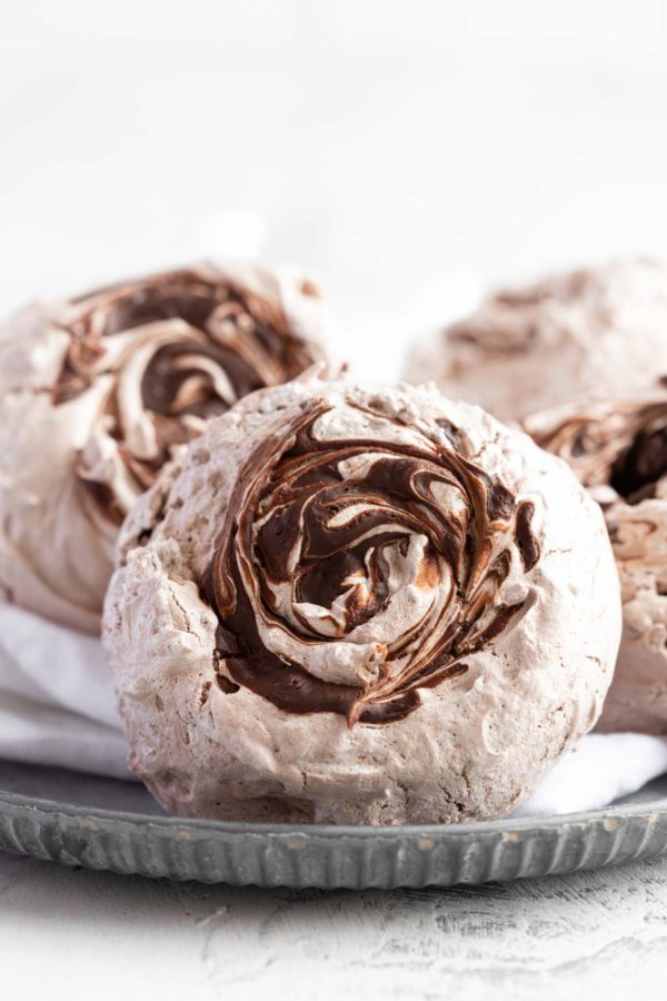 close up of chocolate meringues