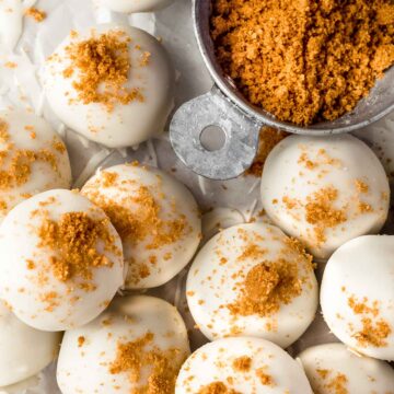 close up overhead shot of white chocolate truffles