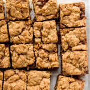 Cookie slab cut into 16 squares