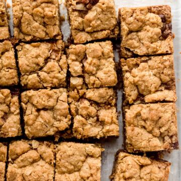 Cookie slab cut into 16 squares