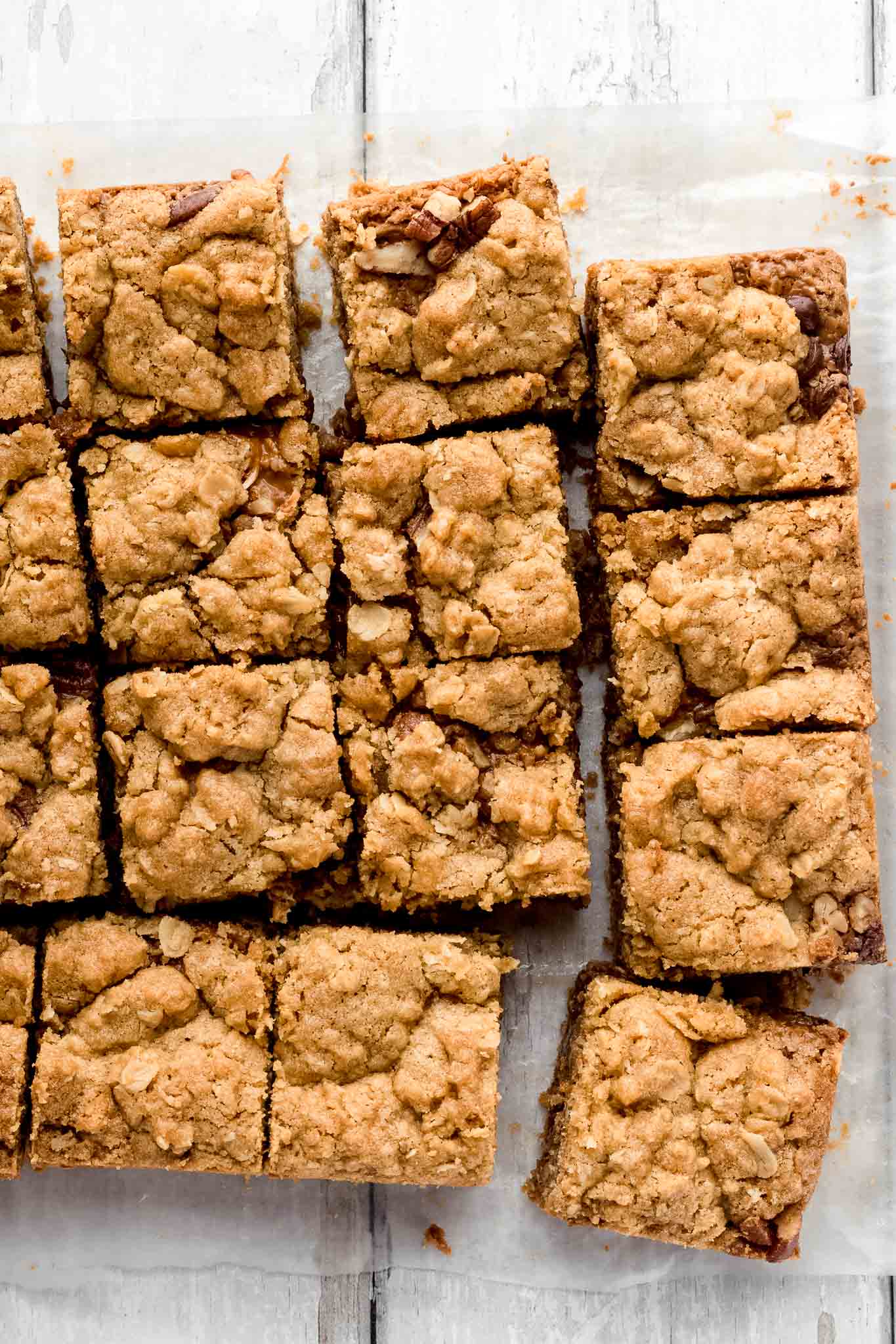 Cookie slab cut into 16 squares