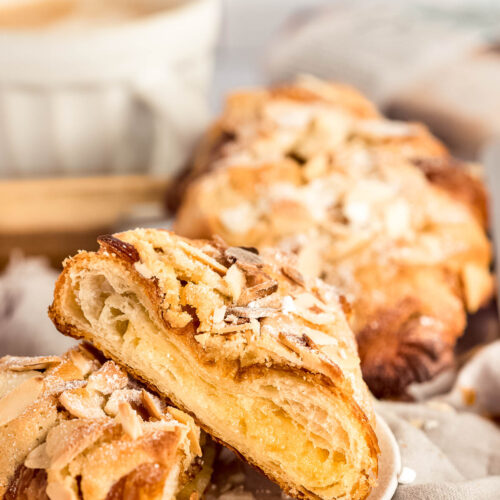almond croissant cut in half