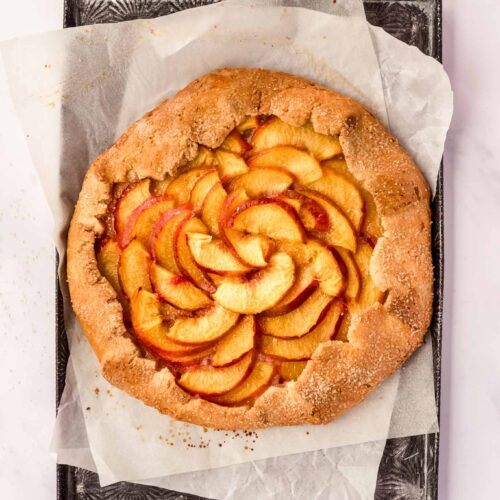 nectarine galette on a baking tray
