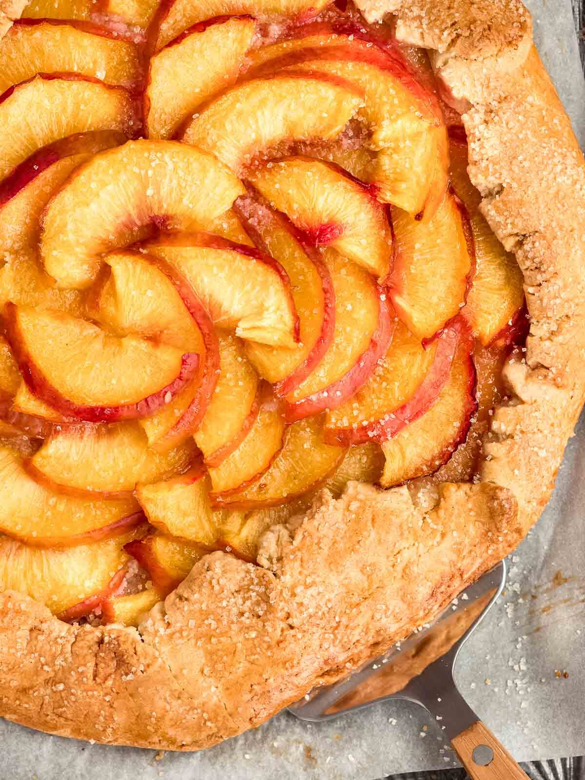 Close up shot of nectarine galette.