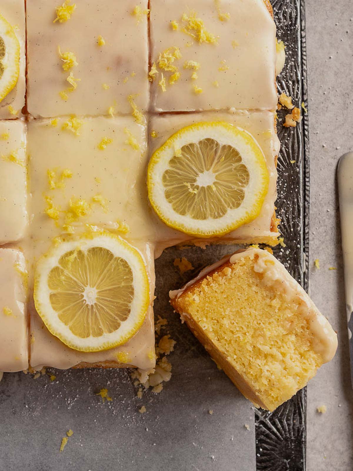 An easy lemon sour cream cake made with fresh lemon juice and zest.