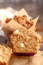 Fluffy biscoff muffins with white chocolate chips.