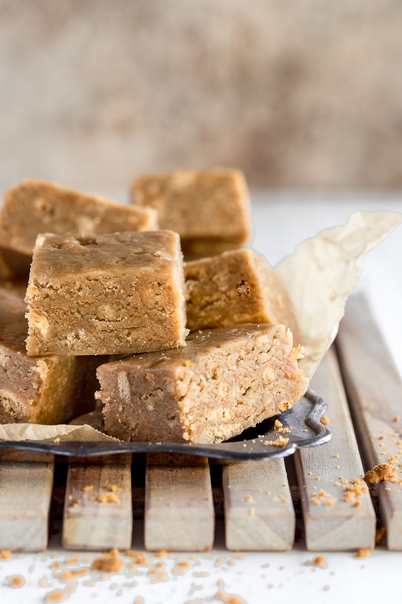 close up shot of squares of easy caramel slice