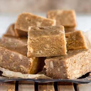 close up shot of caramel slice