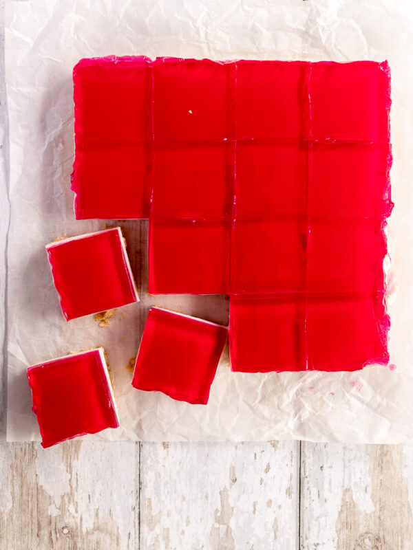 Jelly slice, cut into 16 squares