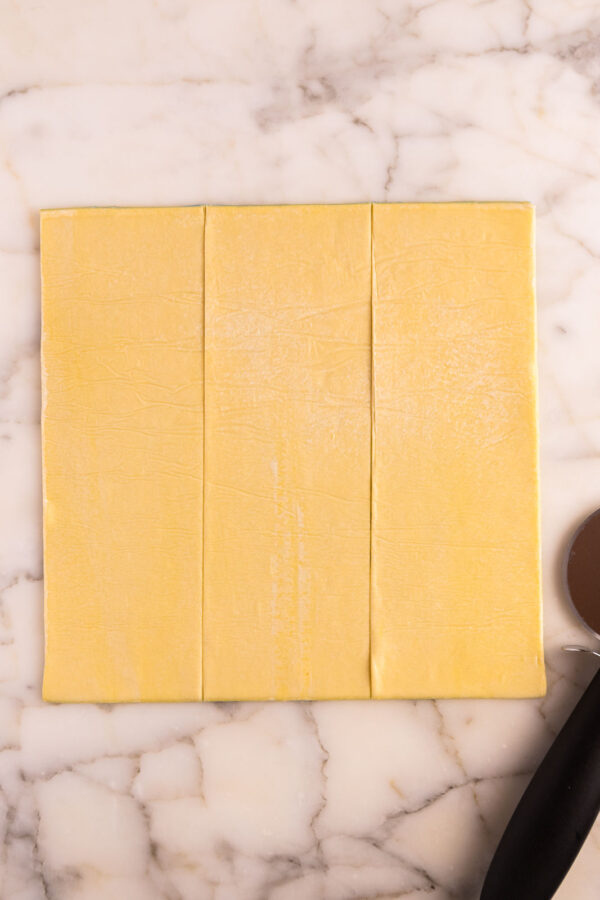 cut sheet of pastry into 3 rectangles