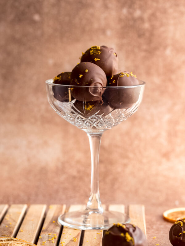 close up of orange liqueur chocolate truffles