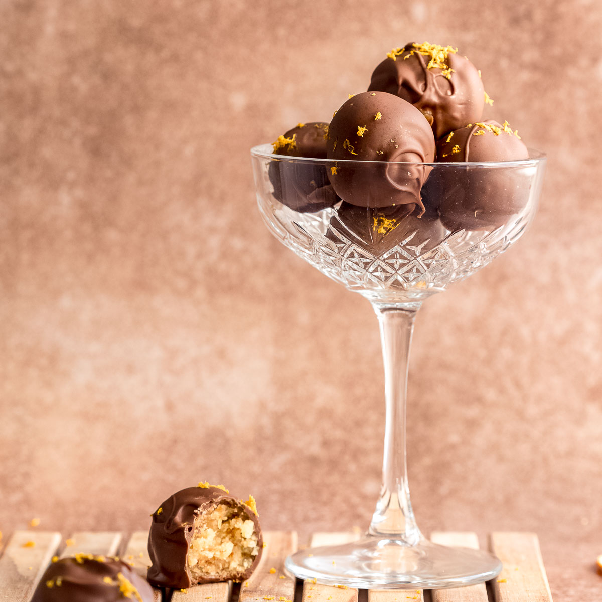 orange liqueur chocolate truffles in a cocktail glass