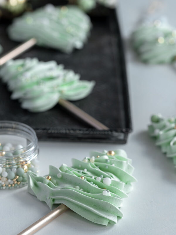 green Meringue Christmas Trees on gold sticks