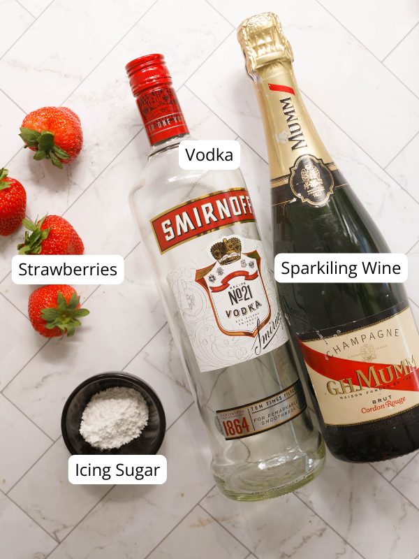 ingredients for sparkling strawberry cocktail