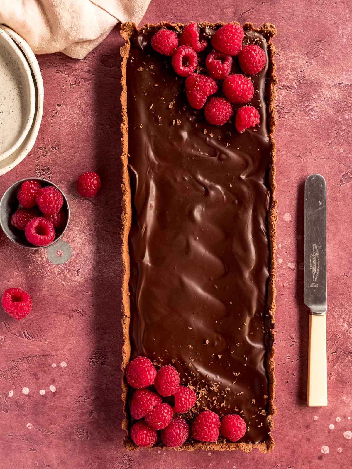 Chocolate and raspberry tart.