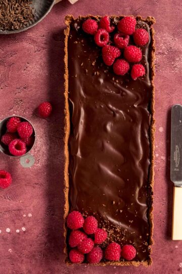 Chocolate and raspberry tart.