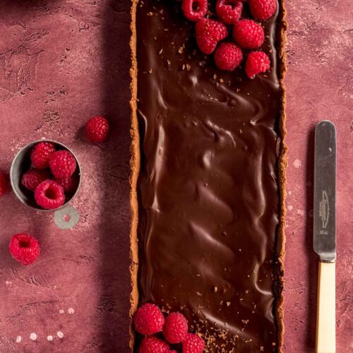 Chocolate and raspberry tart.