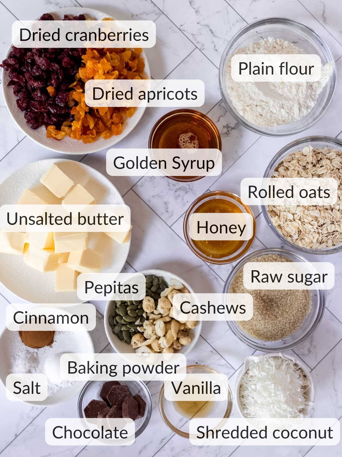 ingredients needed to make homemade cinnamon granola bars