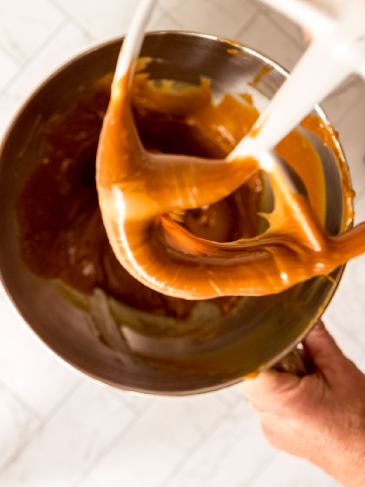 Process shot for making homemade salted caramel ganache.