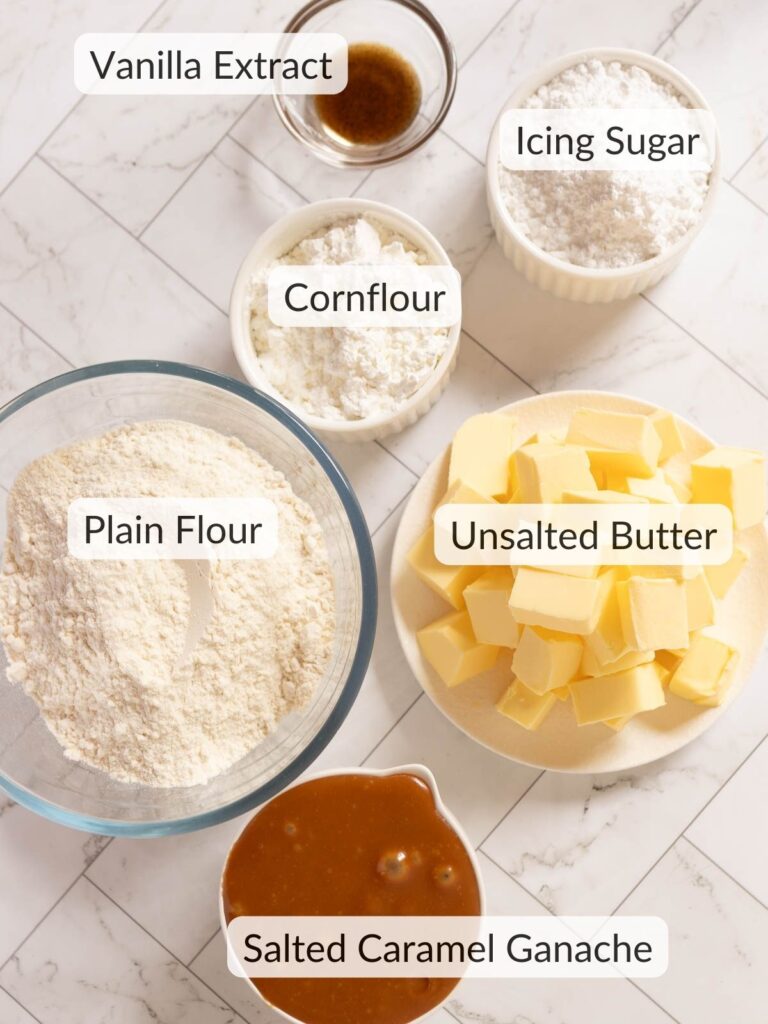 Ingredients needed to make salted caramel melting moments.